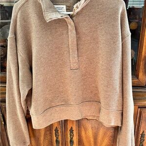 American Eagle Outfitters Cropped Pullover Sweatshirt in Light Brown